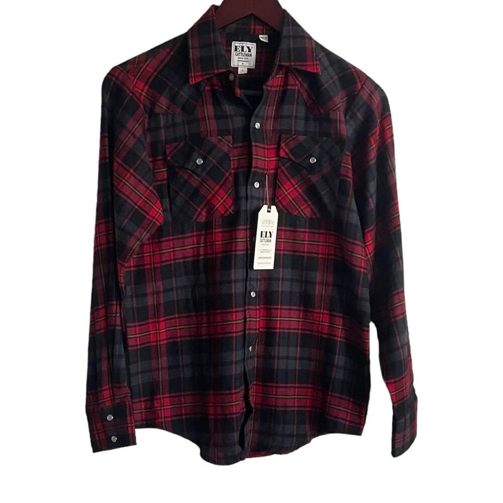 Ely Cattleman Women Flannel Top S Red Long Sleeve Pearl Snap Closure Western NEW